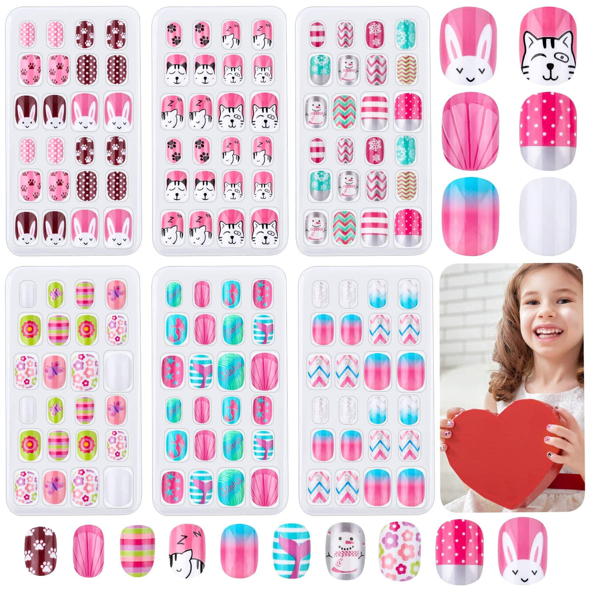 Thrilez Kids Press on Nails Set 144 Pcs assorted designs front view