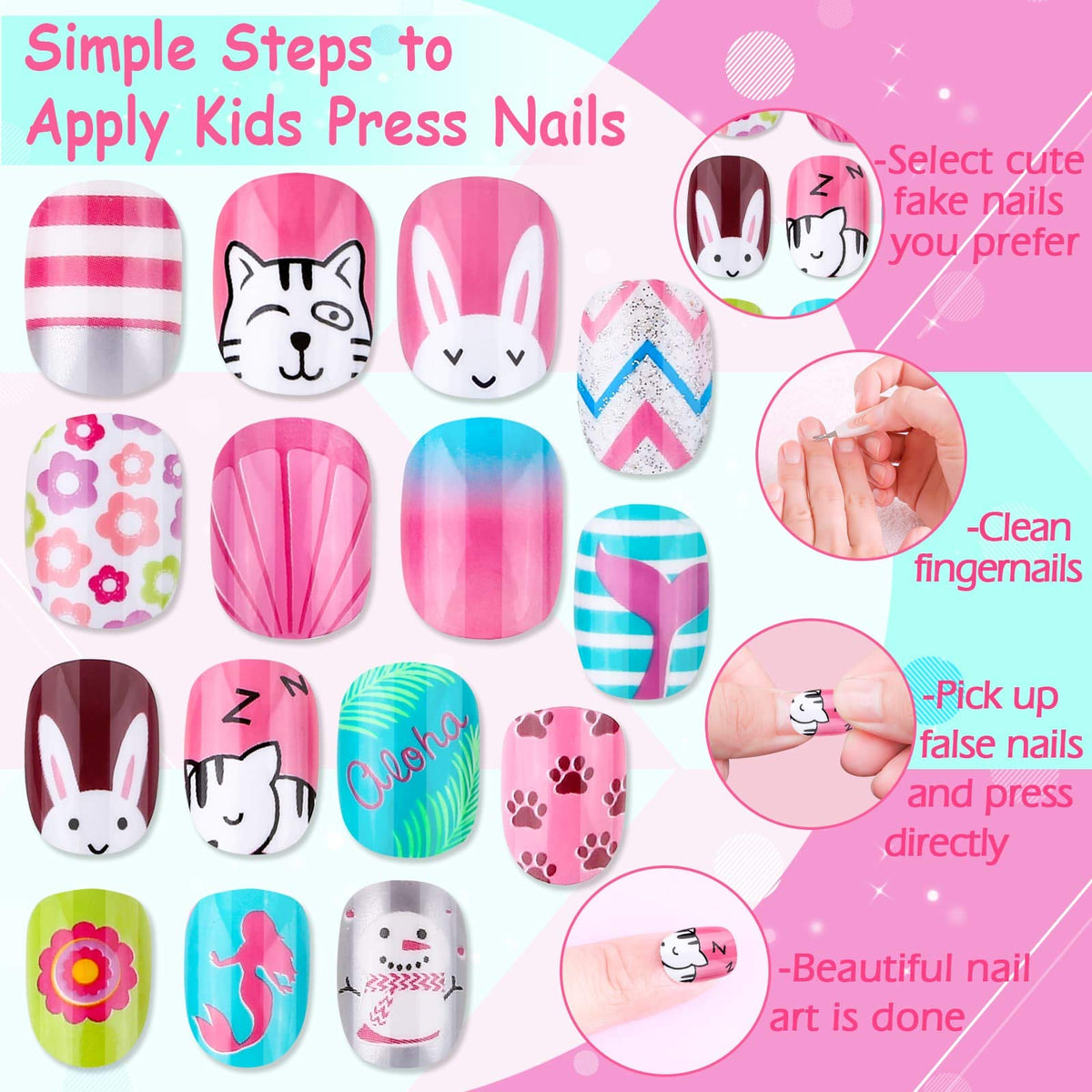 Thrilez Kids Press on Nails set with various sizes