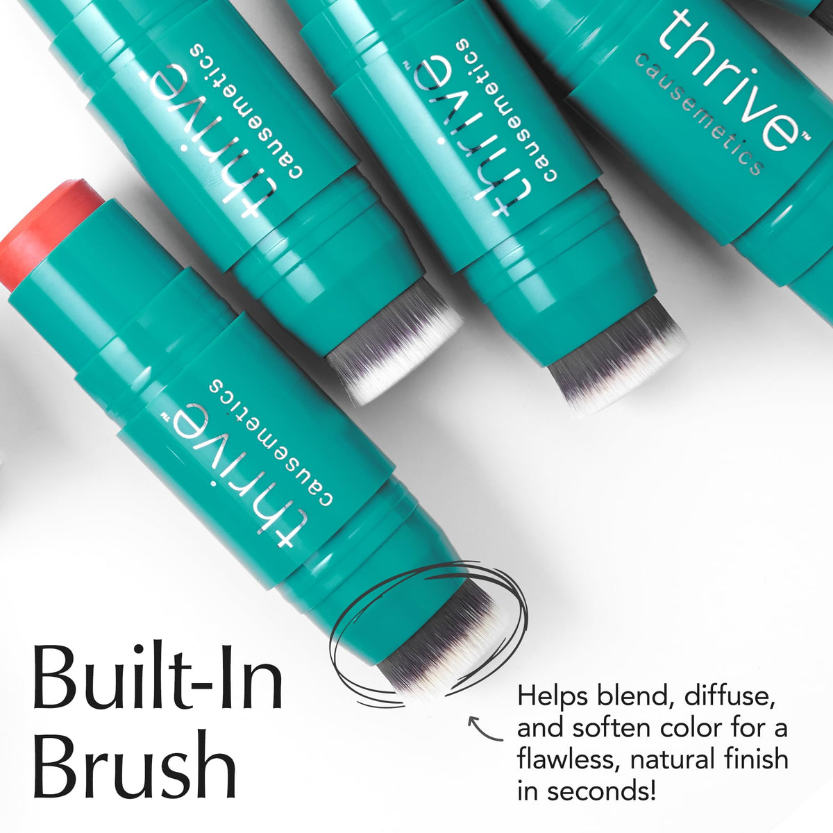 Thrive Causemetics Cream Blush Stick Brick Red Shimmer applied on cheeks