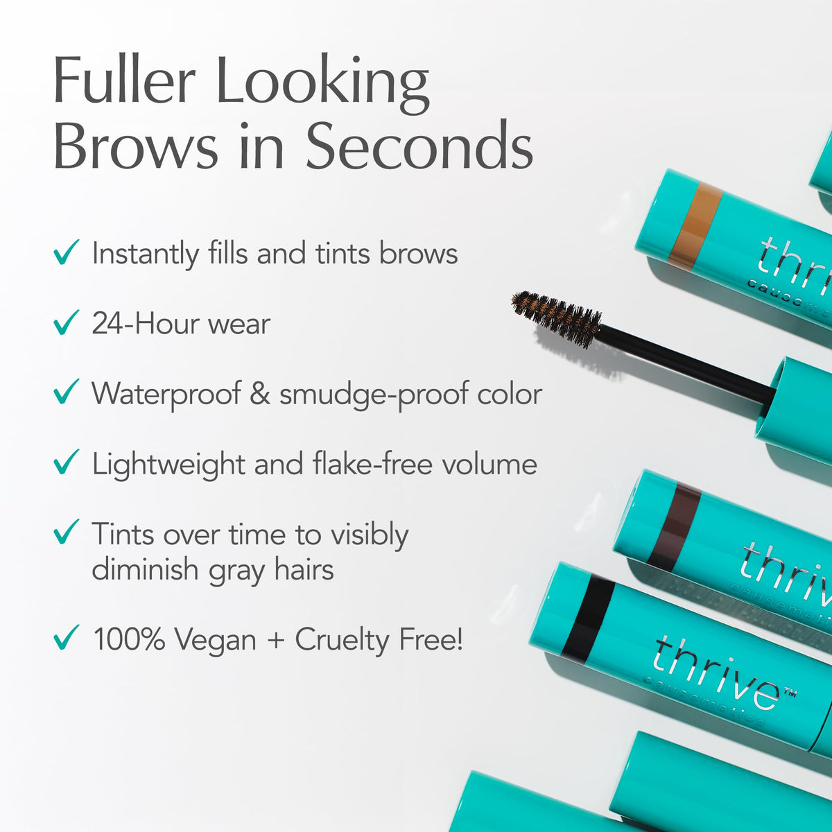 Thrive Causemetics Instant Brow Fix Eyebrow Gel Medium Brown custom brush close-up