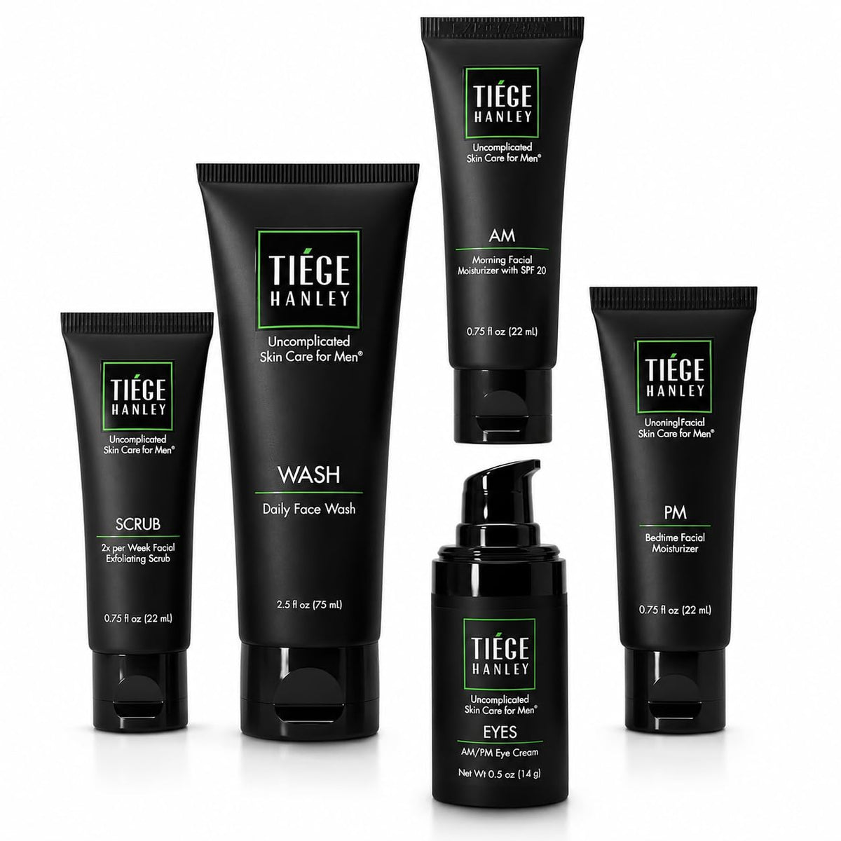 Tiege Hanley Advanced Men's Skin Care Set front view with all products