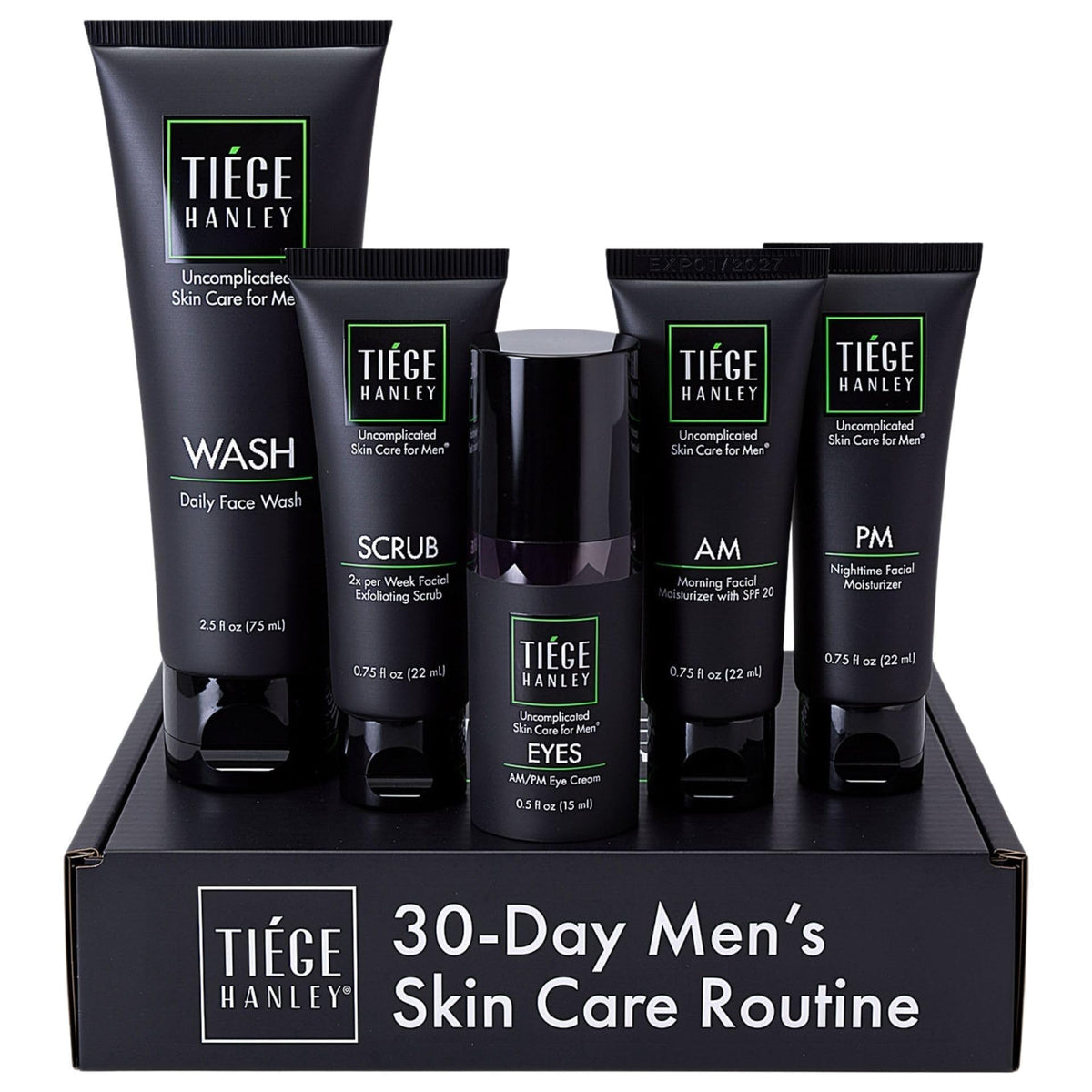 Tiege Hanley Advanced Men's Skin Care Set front view with all products