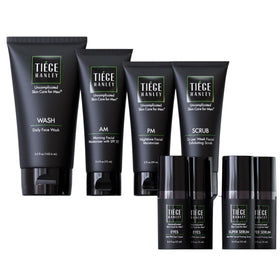 Tiege Hanley Anti-Aging Men's Skin Care Set front view with products displayed