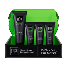 Tiege Hanley Essential Men's Skin Care Set front view with all four products