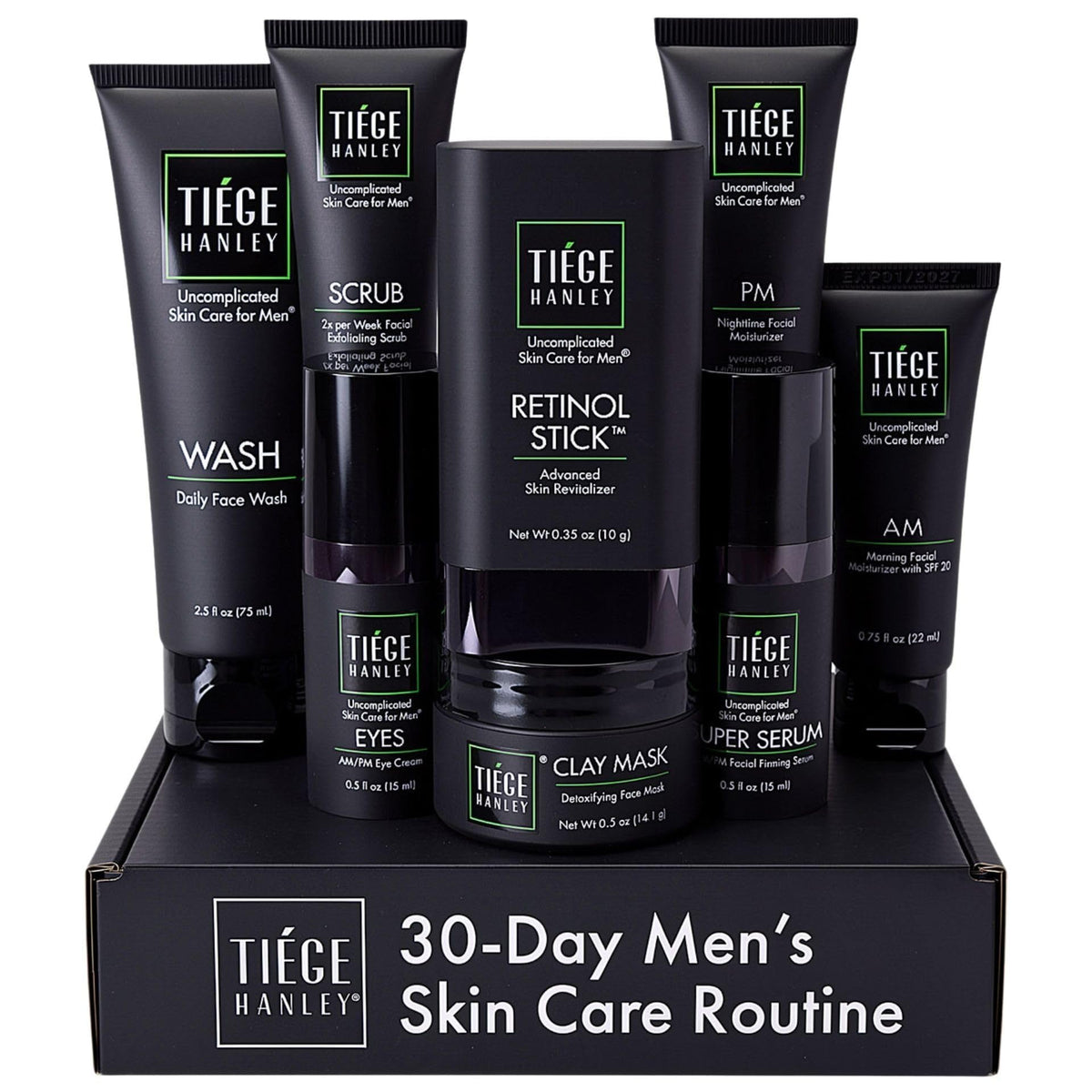 Tiege Hanley Rejuvenation Men's Skin Care Set front view with all products displayed