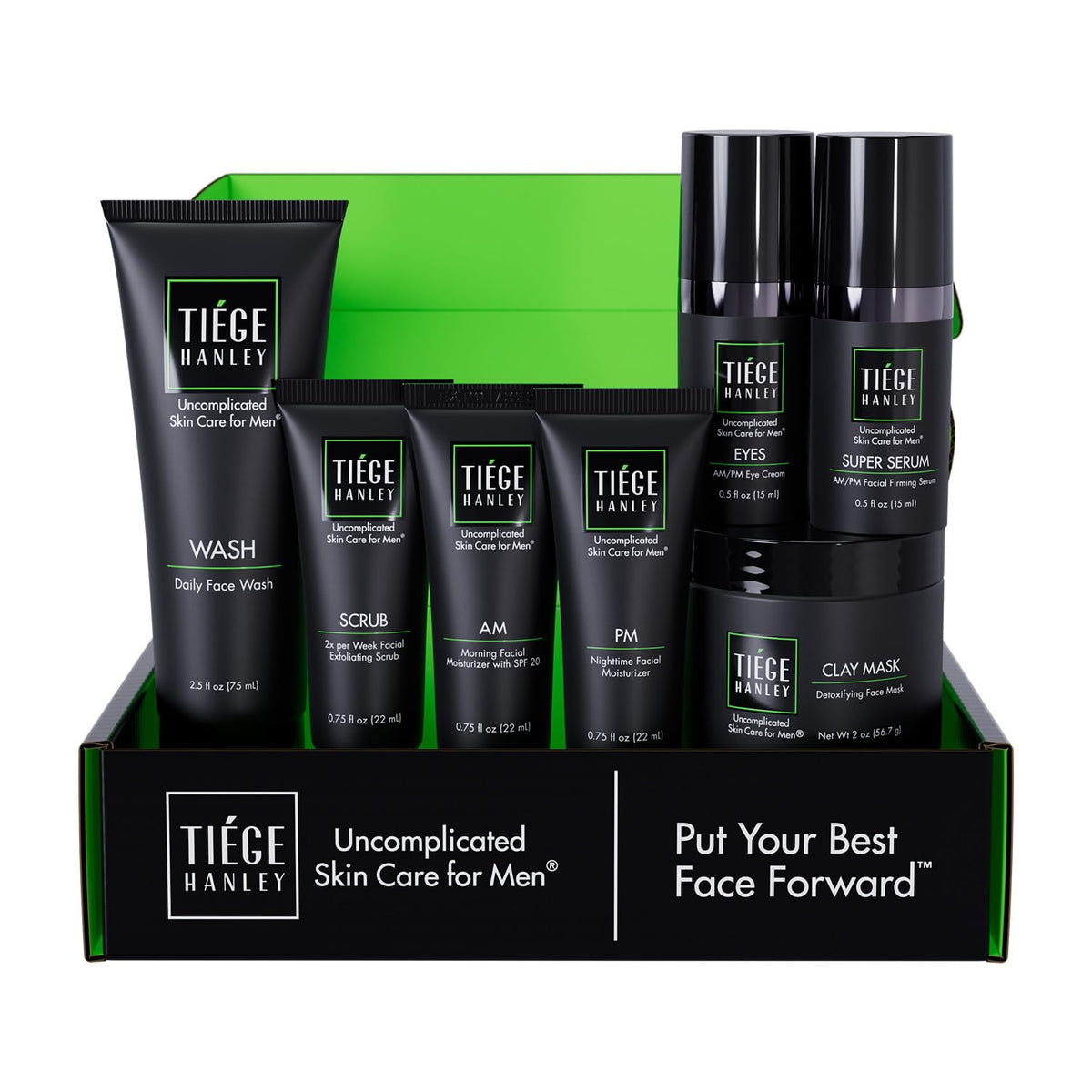 Tiege Hanley Revitalization Men's Skin Care Set front view with all products displayed