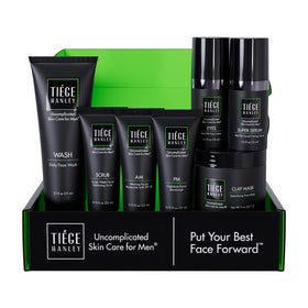 Tiege Hanley Revitalization Men's Skin Care Set front view with all products displayed