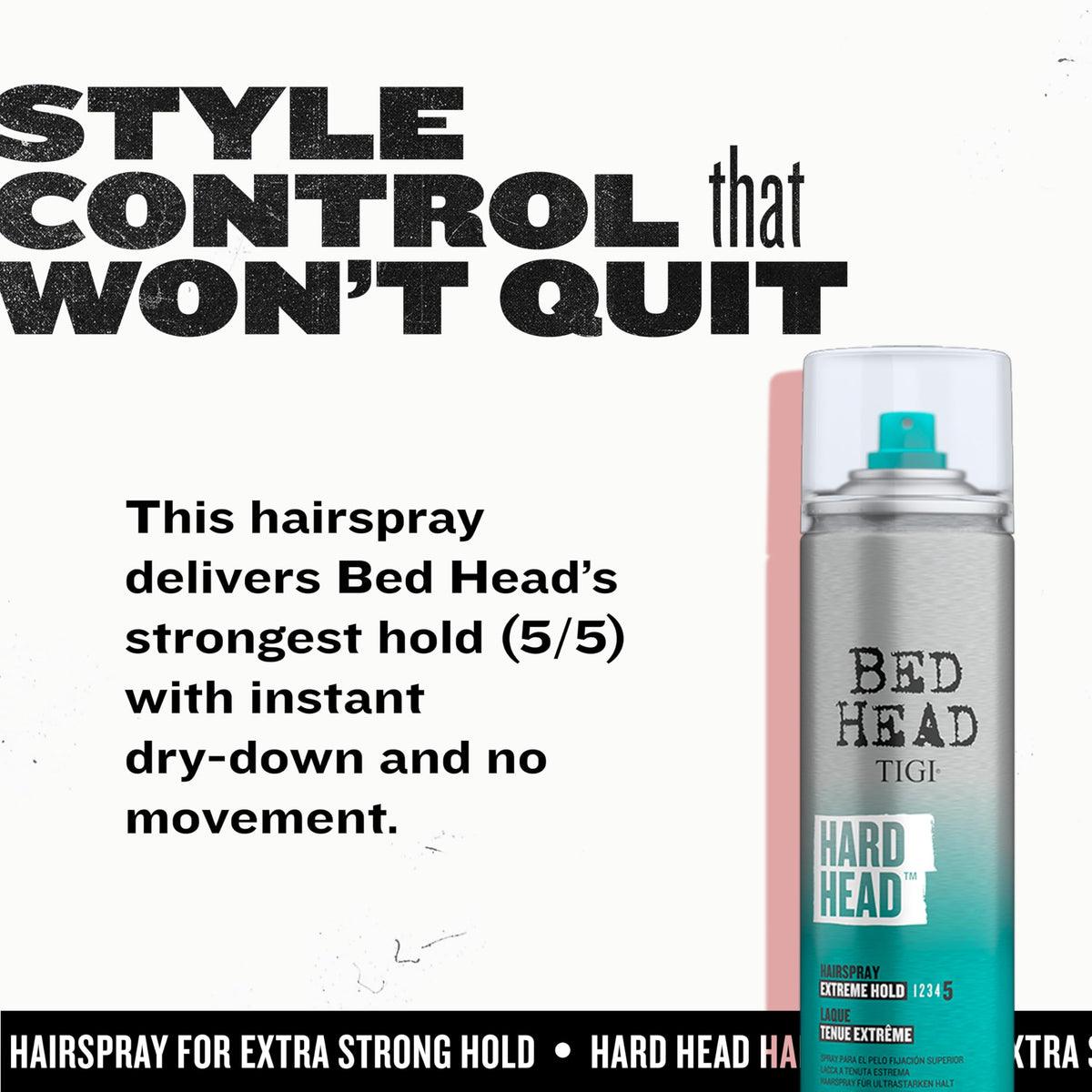 TIGI Bed Head Hard Head Hair Spray in use on styled hair