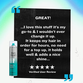 TIGI Bed Head Hard Head Hair Spray showing natural shine finish