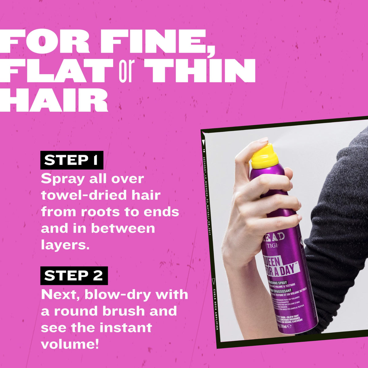 TIGI Bed Head Queen For A Day volumizing spray in use on hair