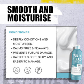 TIGI Bed Head Recovery Shampoo and Conditioner in a bathroom setting
