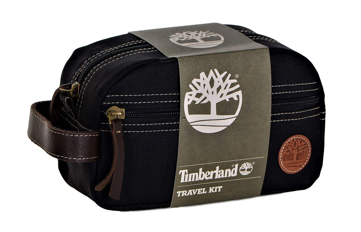 Timberland toiletry bag showing zippered pocket and handle
