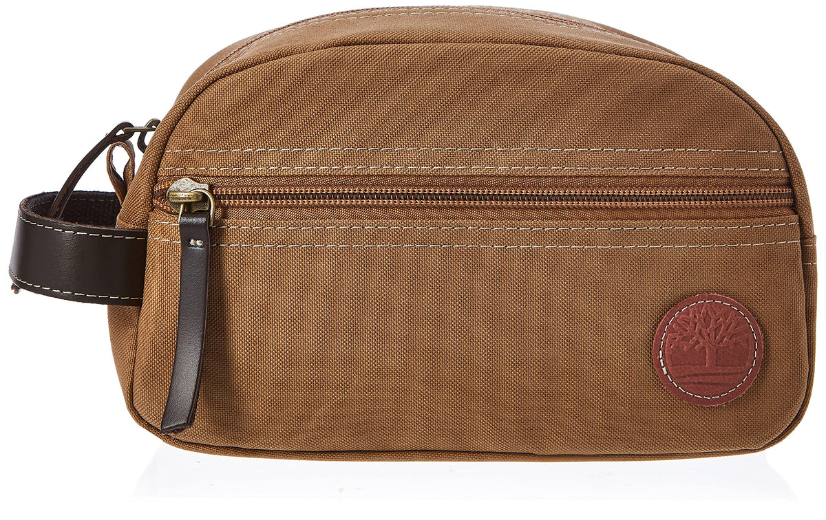 Timberland Toiletry Bag with leather handle, side view