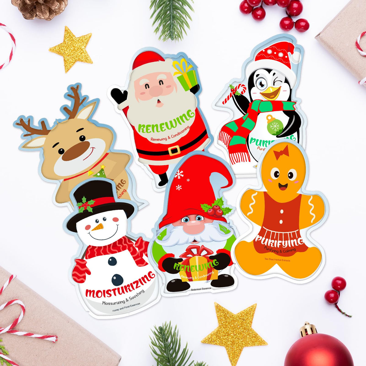 Timgle Christmas facial masks in a decorative setting
