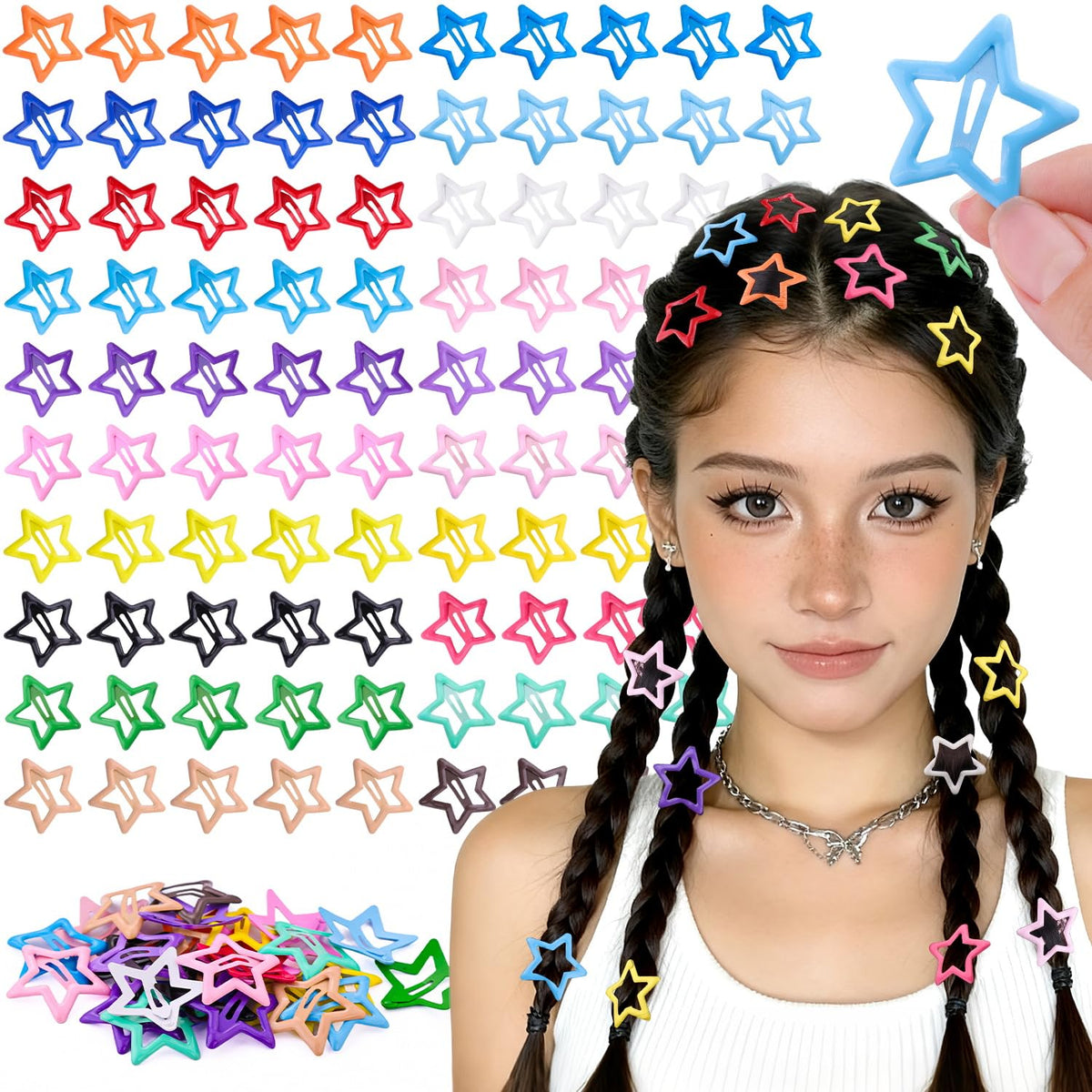 TINKRSTUFF 100PCS star hair clips assorted colours front view
