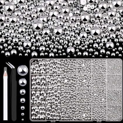 TINKRSTUFF 11000 Pcs Flatback Pearls Silver assorted sizes in box