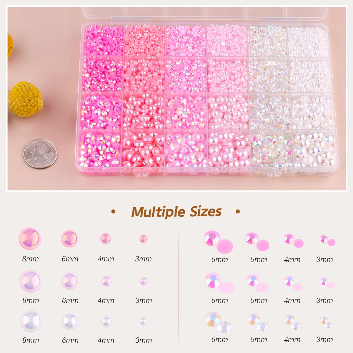 TINKRSTUFF 14000PCS pearls and rhinestones with tweezers