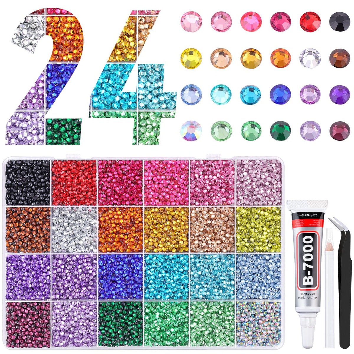 TINKRSTUFF 24000Pcs multicolour resin rhinestones box front view