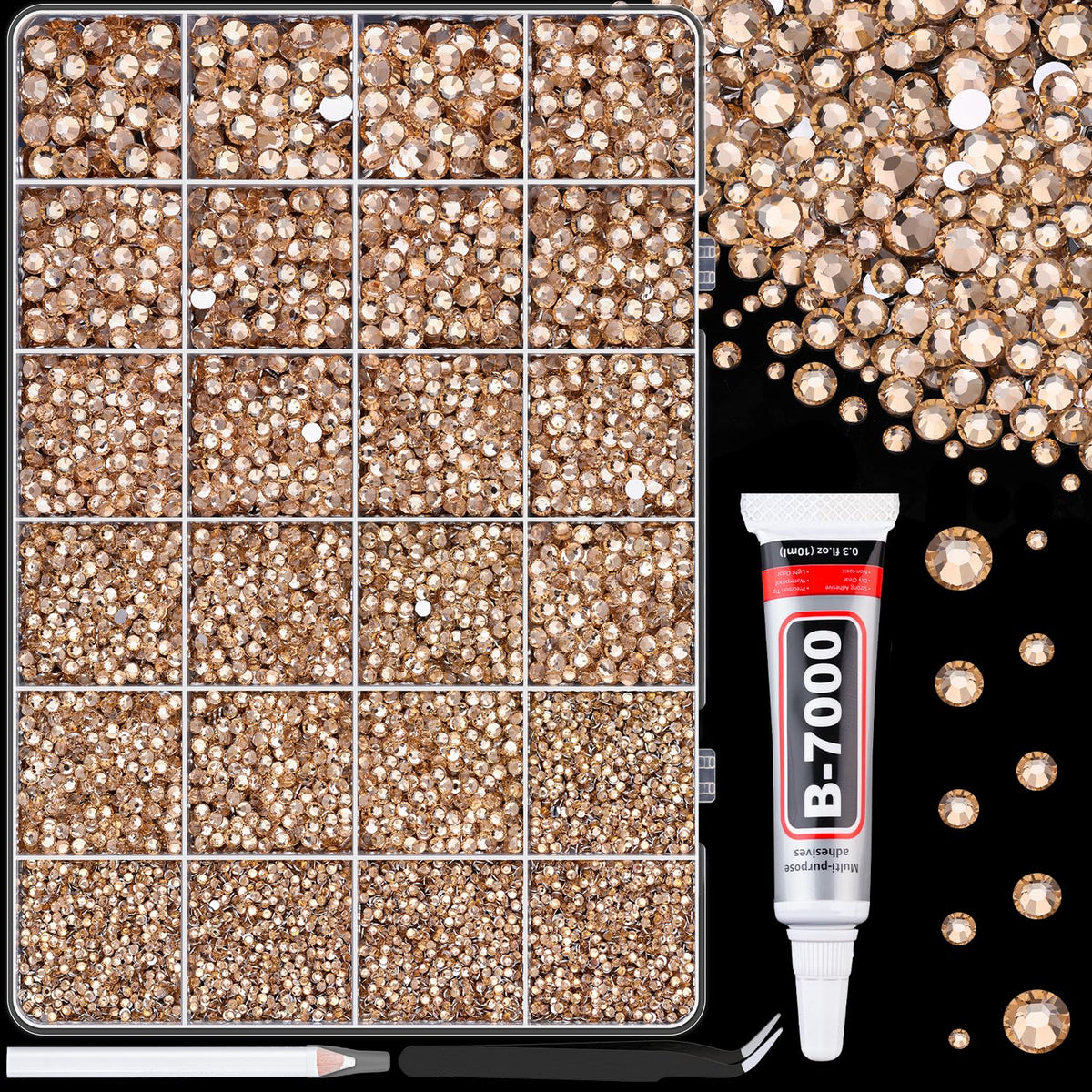 TINKRSTUFF 25000 Pcs Champagne rhinestones front view