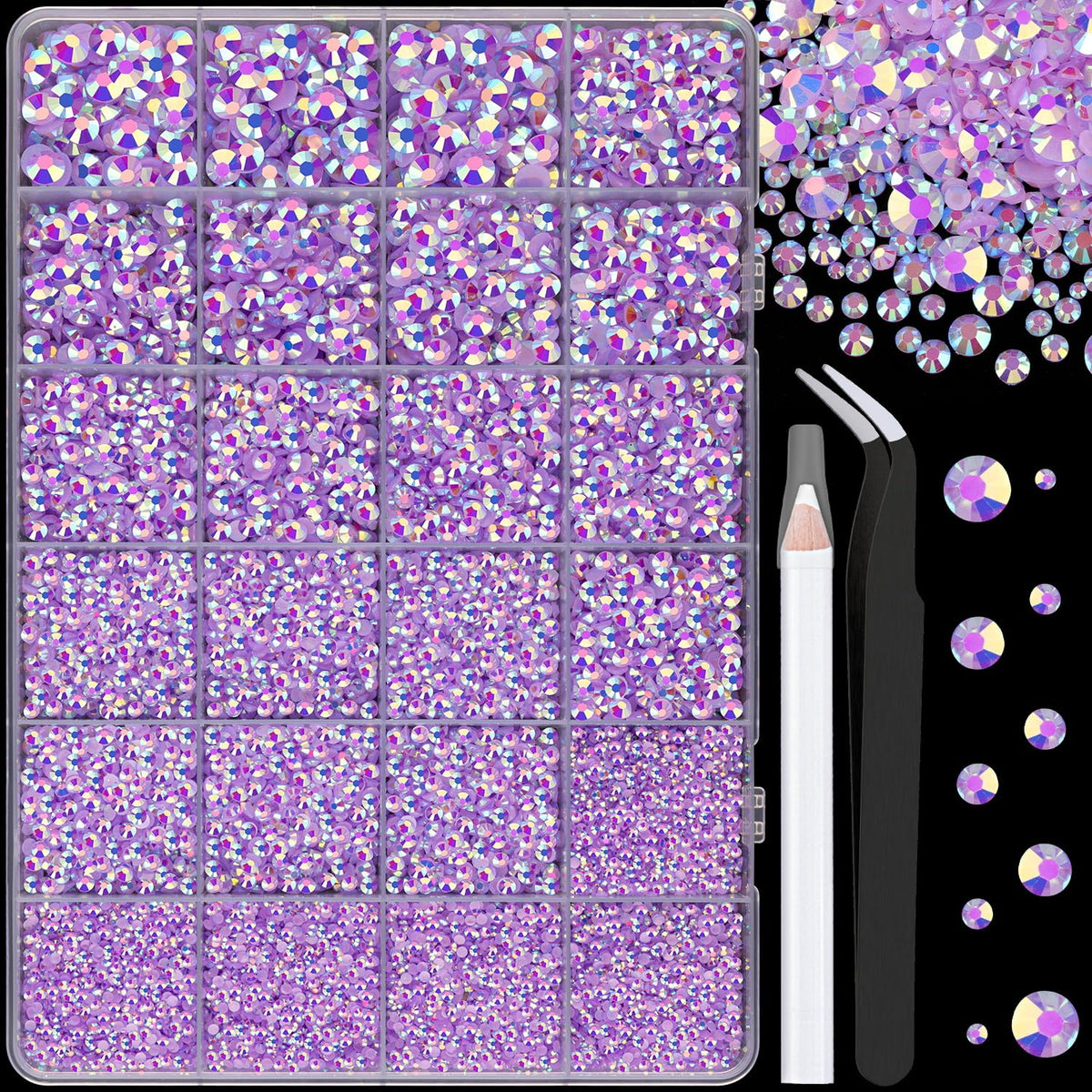 TINKRSTUFF 25000 Pcs Lavender Purple AB Resin Rhinestones front view