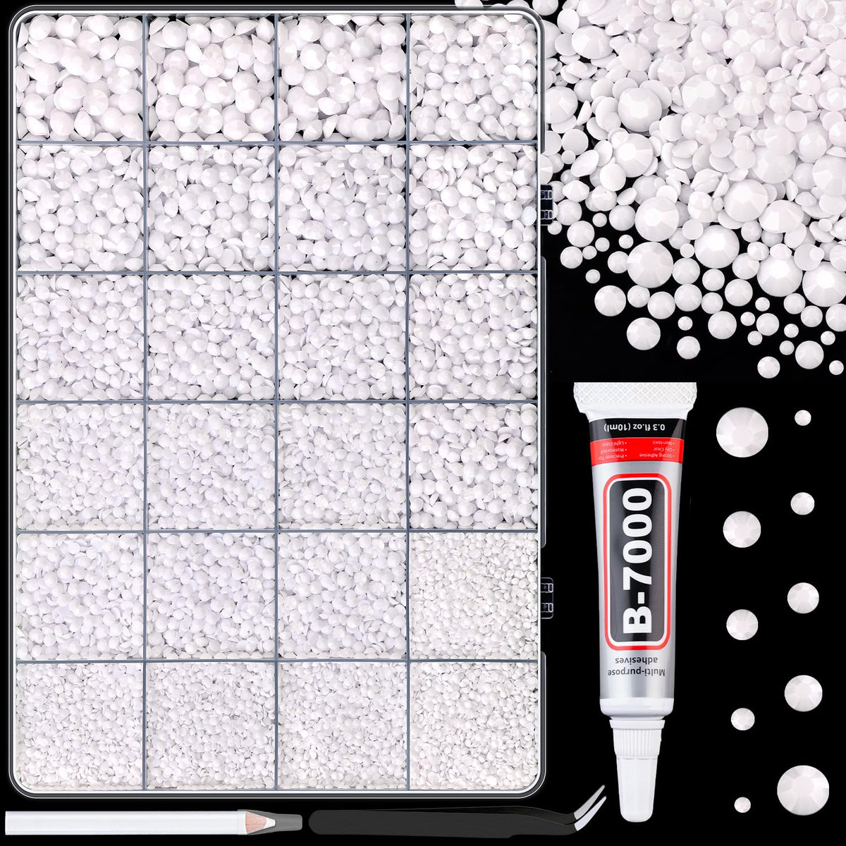 TINKRSTUFF 25000 Pcs white resin rhinestones box front view