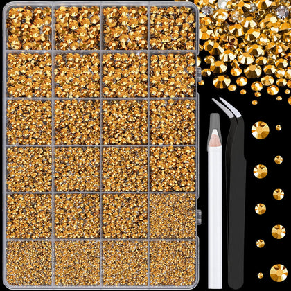 TINKRSTUFF 25000Pcs Gold Resin Rhinestones box front view