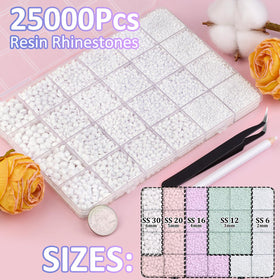 TINKRSTUFF 25000Pcs White Resin Rhinestones close-up of gems