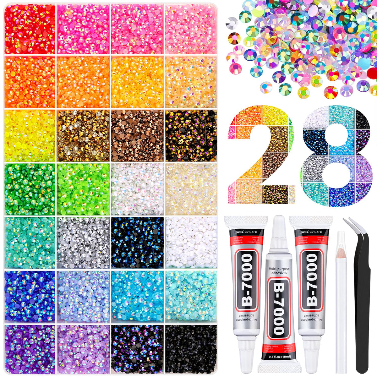 TINKRSTUFF 38000Pcs 3mm Jelly Rhinestones Bedazzling Kit front view