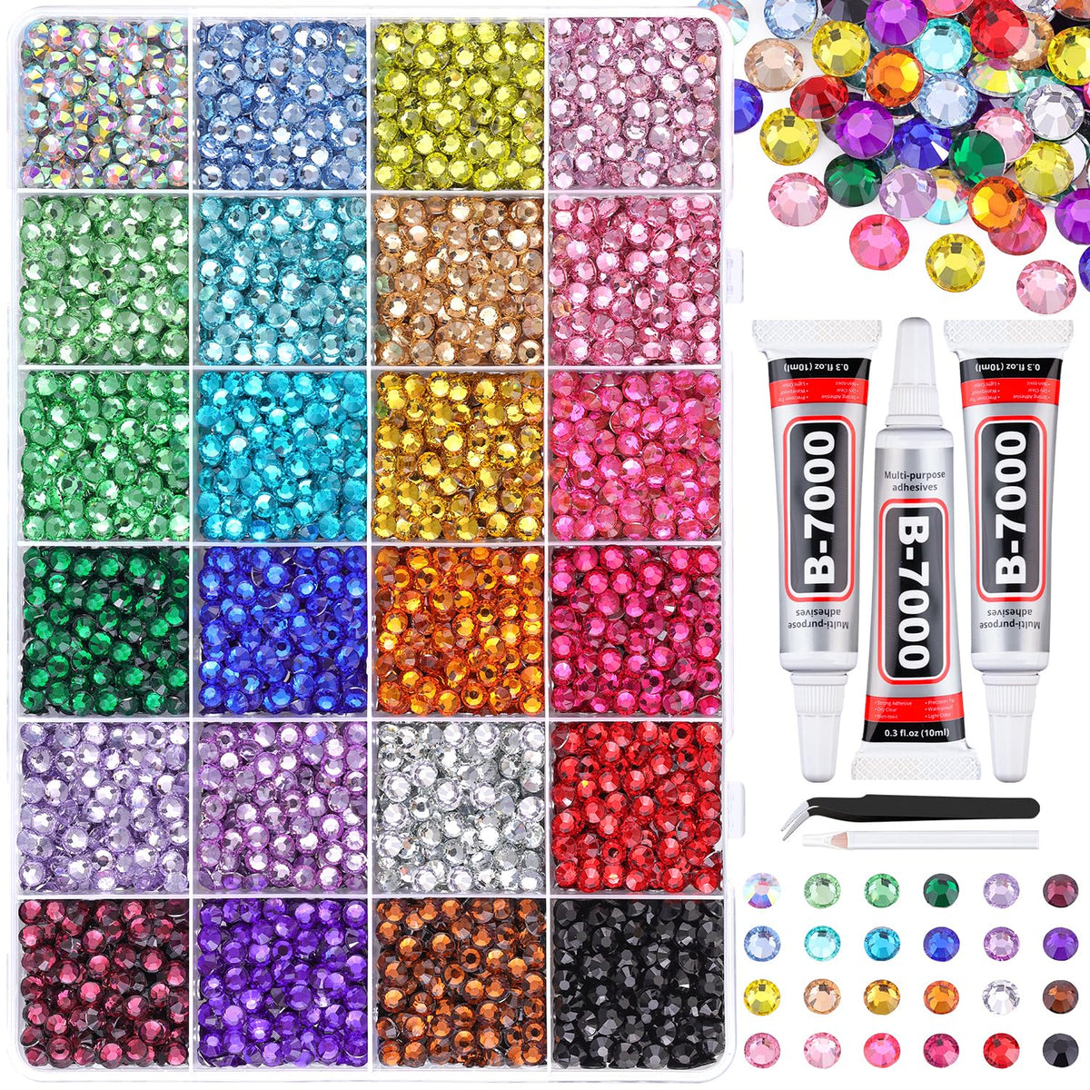 TINKRSTUFF 6600Pcs multicolour resin rhinestones box front view