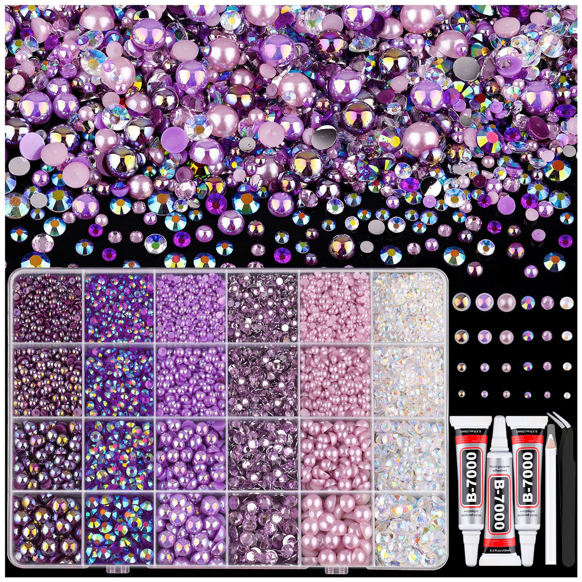 TINKRSTUFF Flatback Pearls and Rhinestones Kit front view with assorted colours
