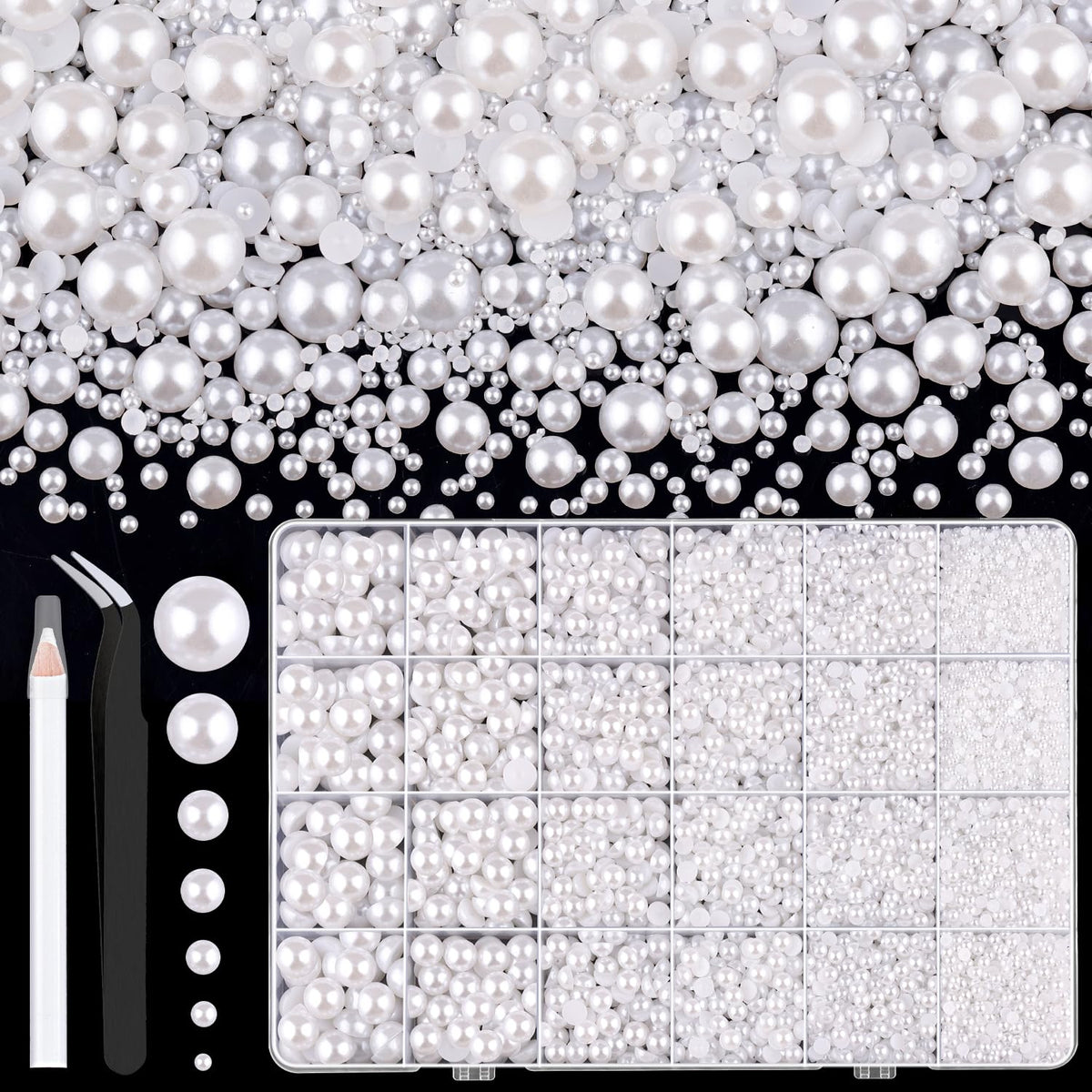 TINKRSTUFF Flatback Pearls box front view with assorted sizes