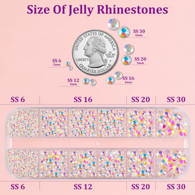 TINKRSTUFF Rhinestones in box showing different sizes and colours