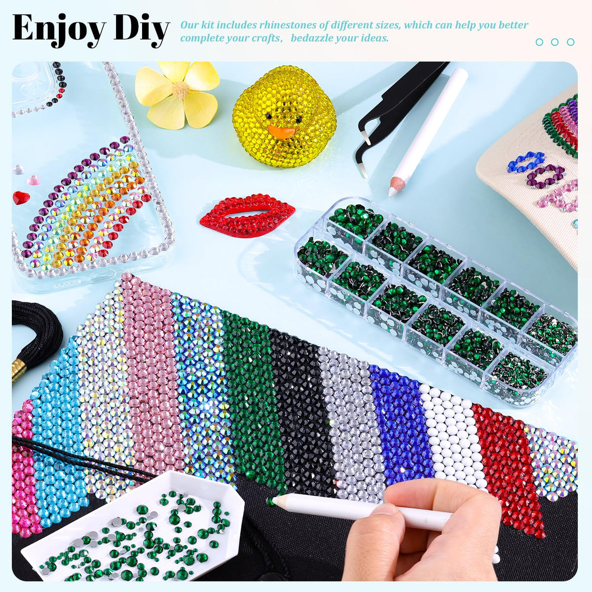 TINKRSTUFF rhinestones in various sizes displayed in a grid
