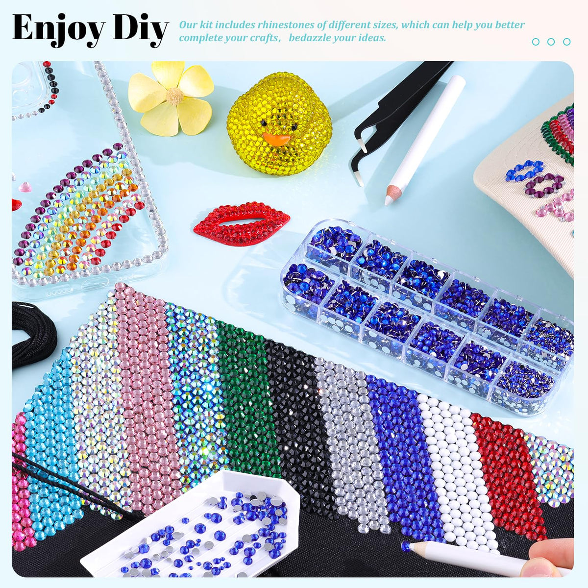 TINKRSTUFF rhinestones kit displayed with various craft items