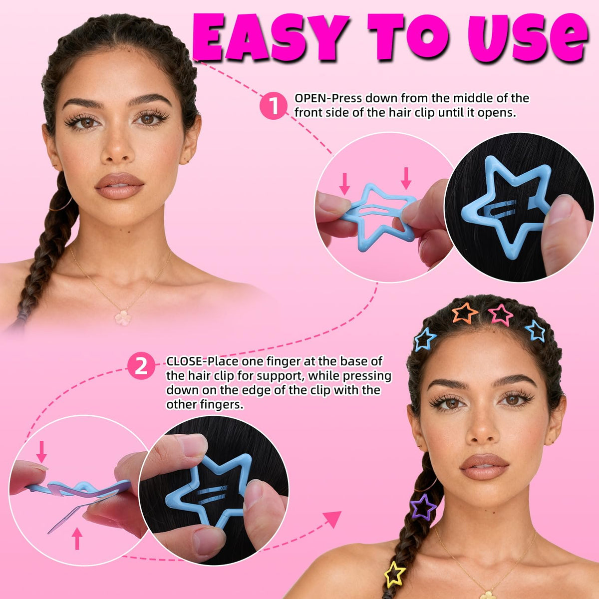 TINKRSTUFF star hair clips in use on a hairstyle
