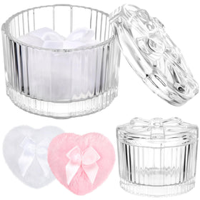 Tioncy 3 Pcs Body Powder Puff Set with crystal container front view