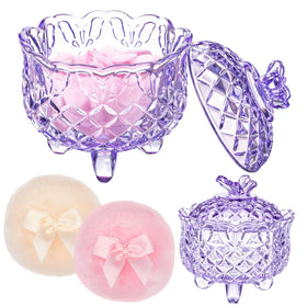 Tioncy 3 Pcs Powder Puff Set with crystal container front view