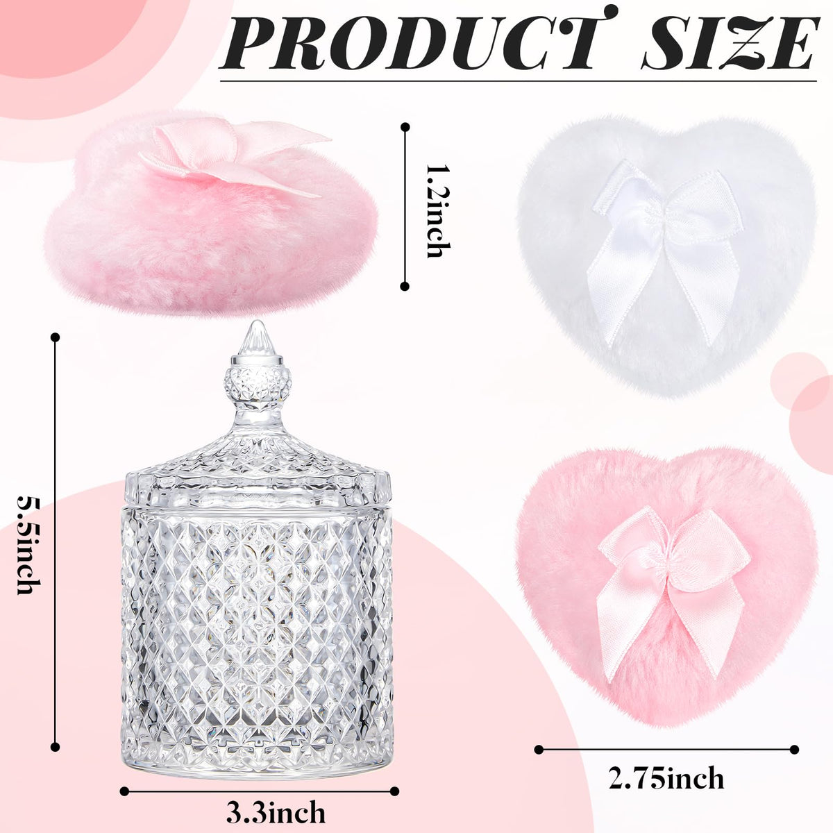 Tioncy glass container for powder puffs, clear view