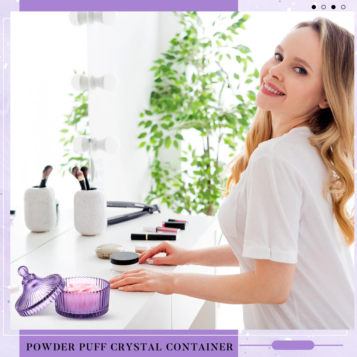 Tioncy powder puff set displayed on a vanity