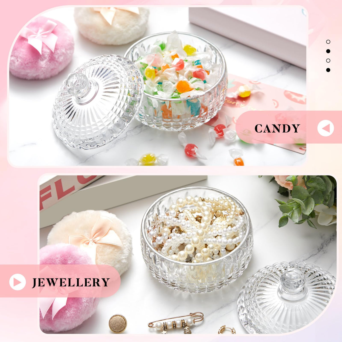 Tioncy powder puff set displayed with makeup products