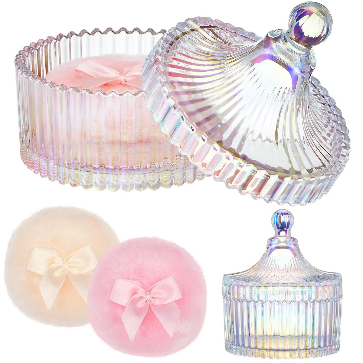 Tioncy Powder Puff Set with crystal container and two puffs