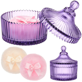 Tioncy powder puff set with purple glass container front view