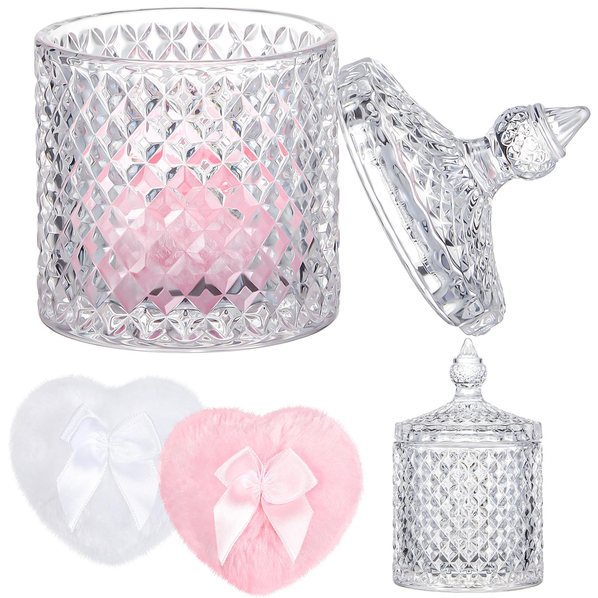 Tioncy Powder Puff Set with two puffs and crystal container