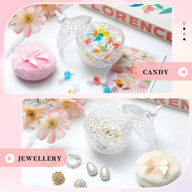 Tioncy powder puffs displayed with the crystal container