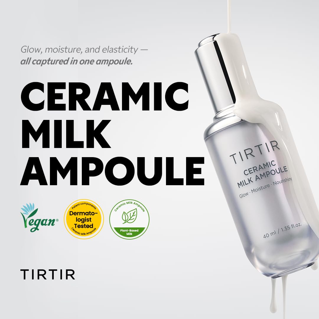 TIRTIR Ceramic Milk Ampoule with a close-up of the serum texture