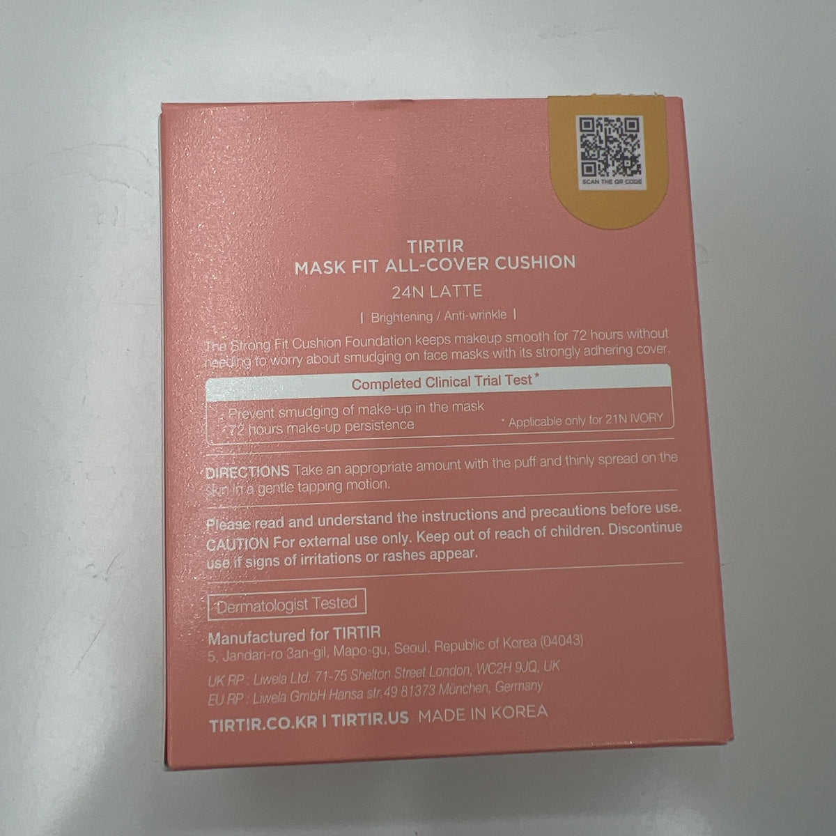 TIRTIR Cushion Foundation #24N Latte full size 0.63 Fl Oz