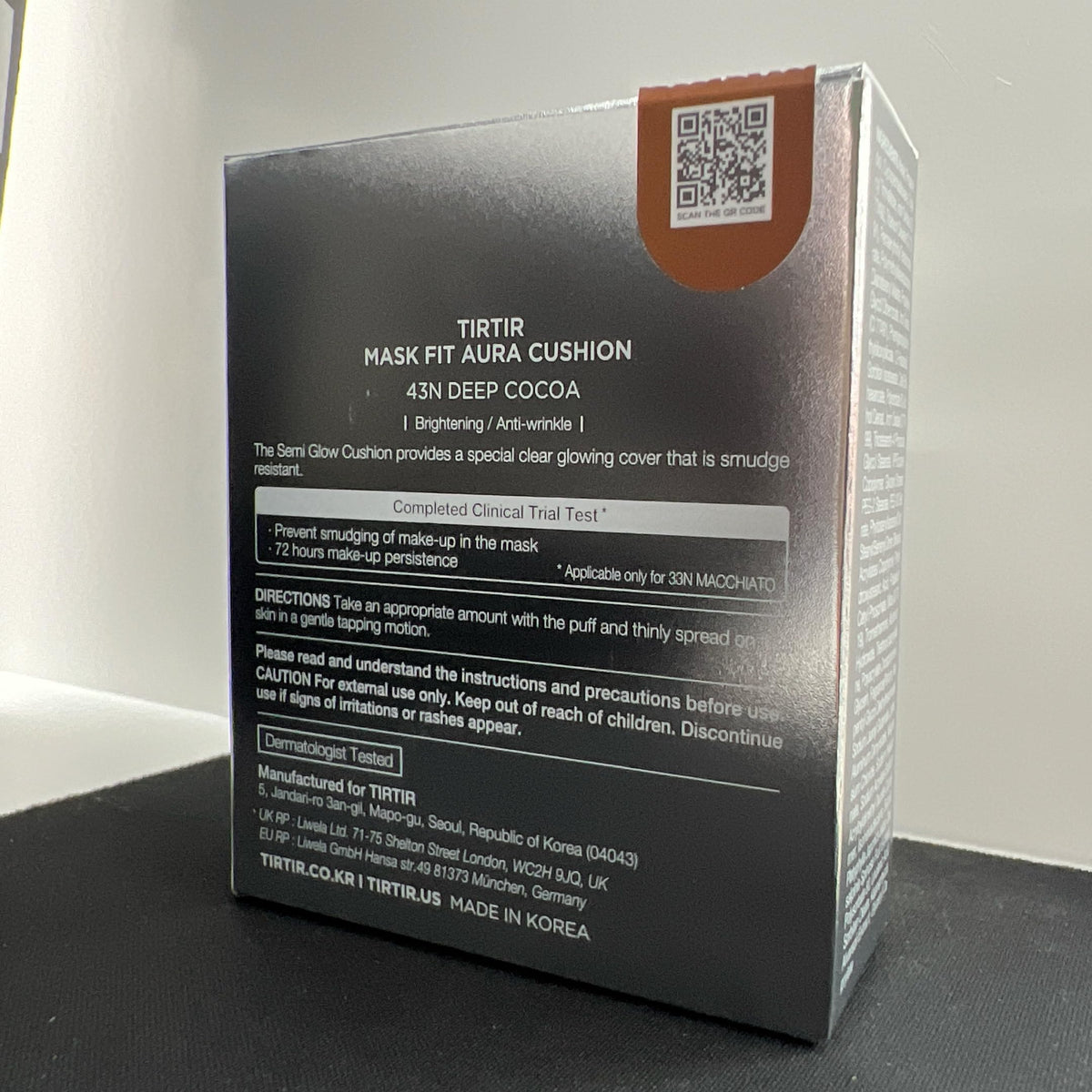 TIRTIR Mask Fit Aura Silver Cushion Foundation back view with ingredients