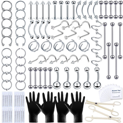 TKKUY 131PCS Piercing Kit front view with tools and jewellery