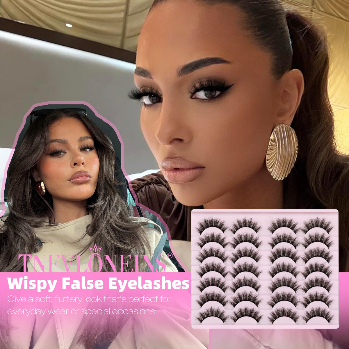 TNFVLONEINS 14 Pairs Wispy Mink Lashes in a beauty setup