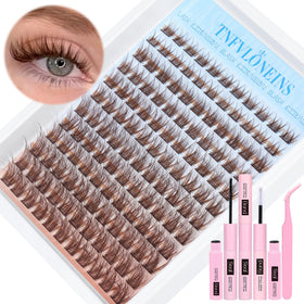TNFVLONEINS Brown Lash Clusters Kit front view with various lash lengths